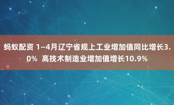 蚂蚁配资 1—4月辽宁省规上工业增加值同比增长3.0%  高技术制造业增加值增长10.9%